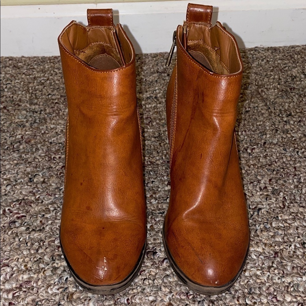 Womens BAMBOO Brown Ankle Booties With Chunky Heel